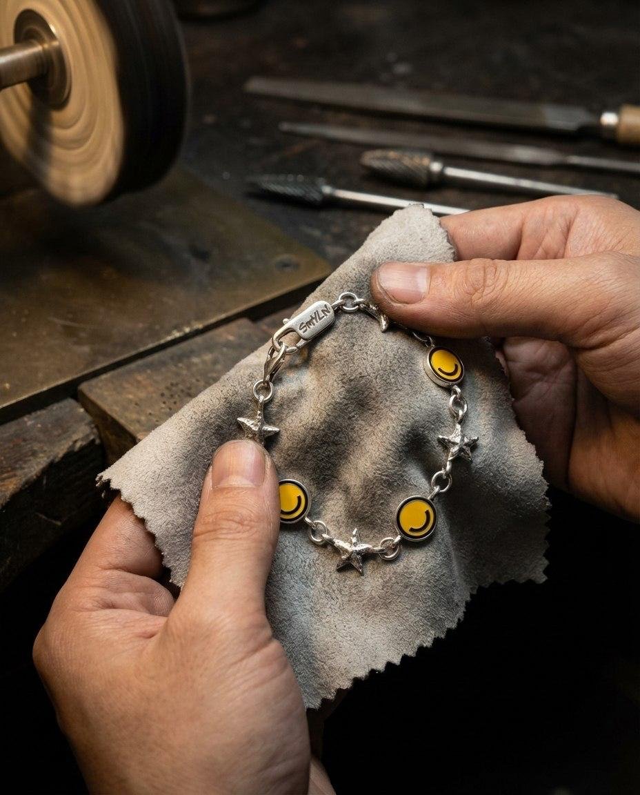 Polishing a finished SMYLN bracelet